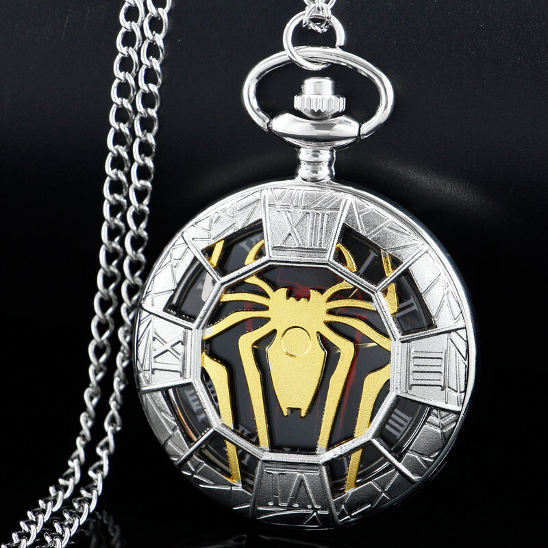 الفضة العنكبوت شعار سوبر بطل كوارتز ساعة الجيب رائعة قلادة قلادة سوار ساعة أفضل هدية للرجال والأطفال