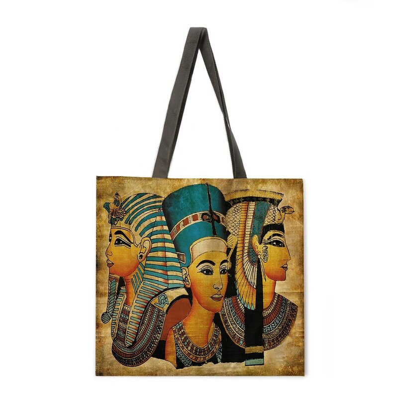 السيدات حقيبة الموضة المصرية جدارية طباعة الكتف حقيبة تسوق حقيبة السيدات عادية سعة كبيرة الكتان حمل حقيبة يد