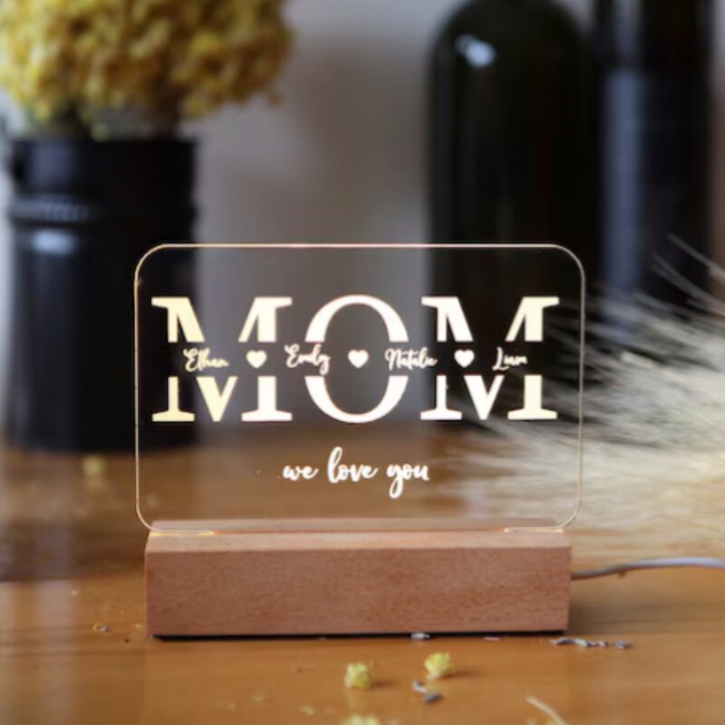 إضاءة ليلية ثلاثية الأبعاد مخصصة ليوم الأم ، نص مخصص ، هدايا للأمهات ، الأم ، عيد الأم ، أو