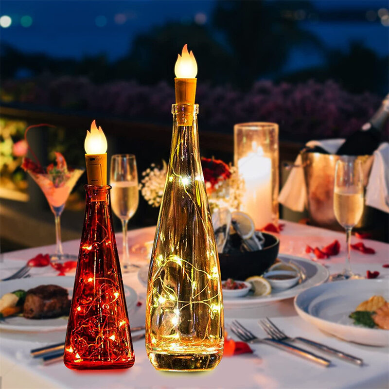 10 قطعة 2 متر 20 Led شمعة لهب زجاجة النبيذ أضواء الفلين شكل الجنية الأسلاك النحاسية سلسلة ضوء للحزب عيد الميلاد الزفاف الديكور