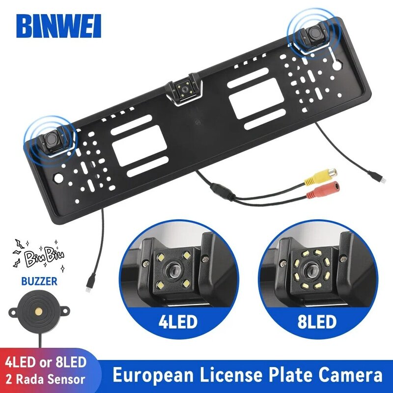 Binwei-كاميرا الرؤية الخلفية الشاملة للسيارة ، شاشة الرادار ، لوحة الترخيص الأوروبية ، حامل مستشعر وقوف السيارات ، الإطار ، 12 فولت