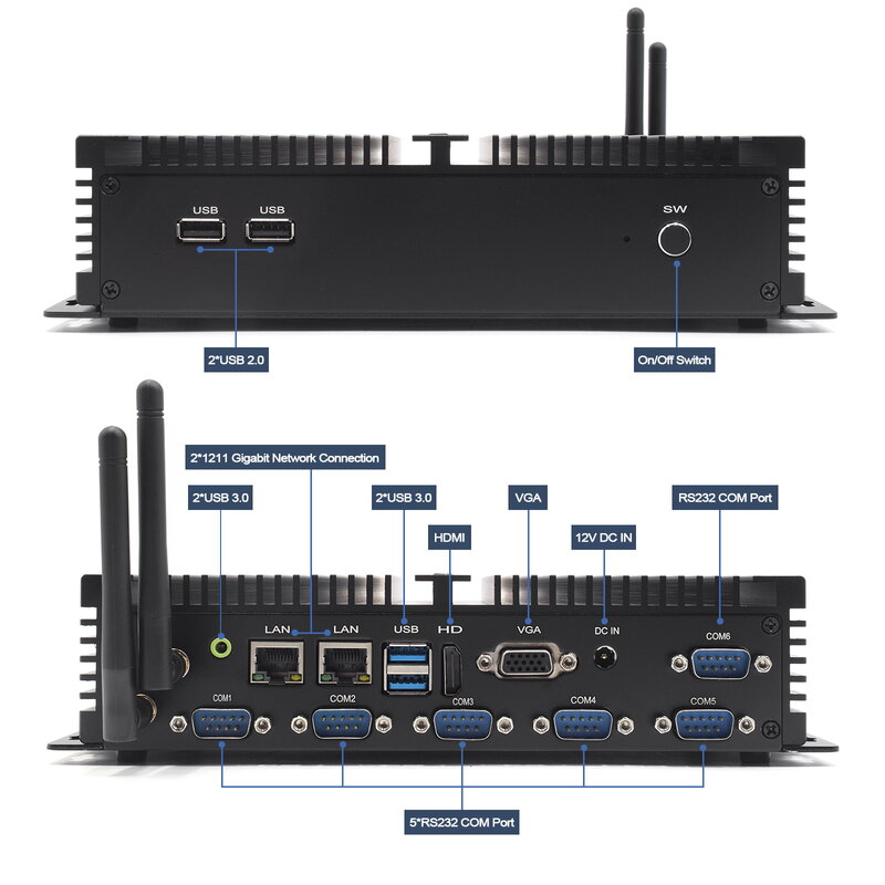 كمبيوتر صناعي صغير إنتل كور i5 4200U HDMI VGA RS232 RS485 كوم لينكس ويندوز 10 كمبيوتر سطح المكتب دعم 3G/4G