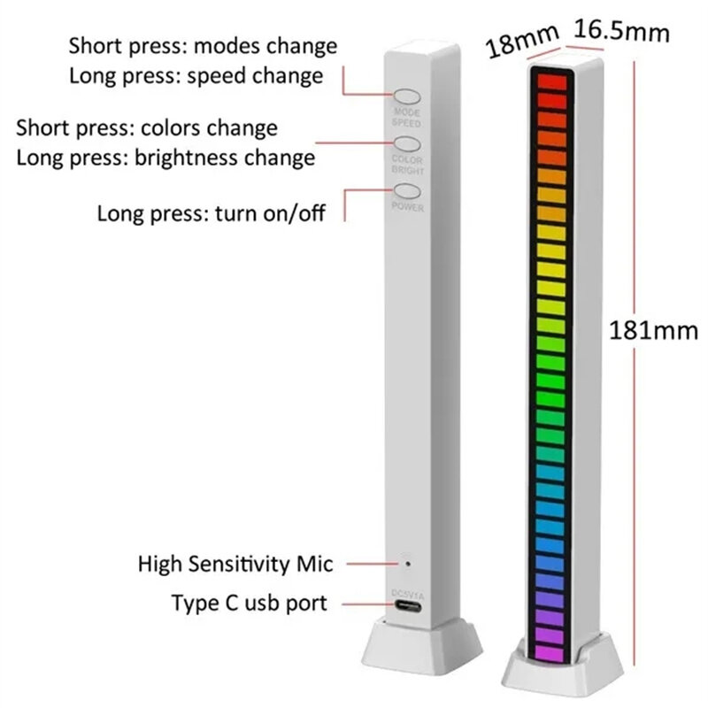 الذكية RGB أشعة إضاءة ليد مستوى الموسيقى مؤشر ضوء إيقاع الضوء المحيط الملونة التحكم في الصوت 16/32 بت لسيارة الألعاب الكمبيوتر TV