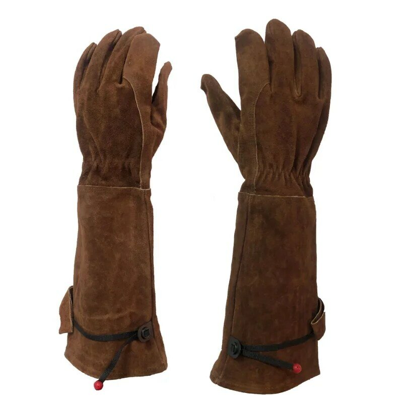 Cowhide Long Horticultural Gloves, Sun Protection Piercing and Cutting Gloves Welding Site Work Gloves Labor Protection Gloves