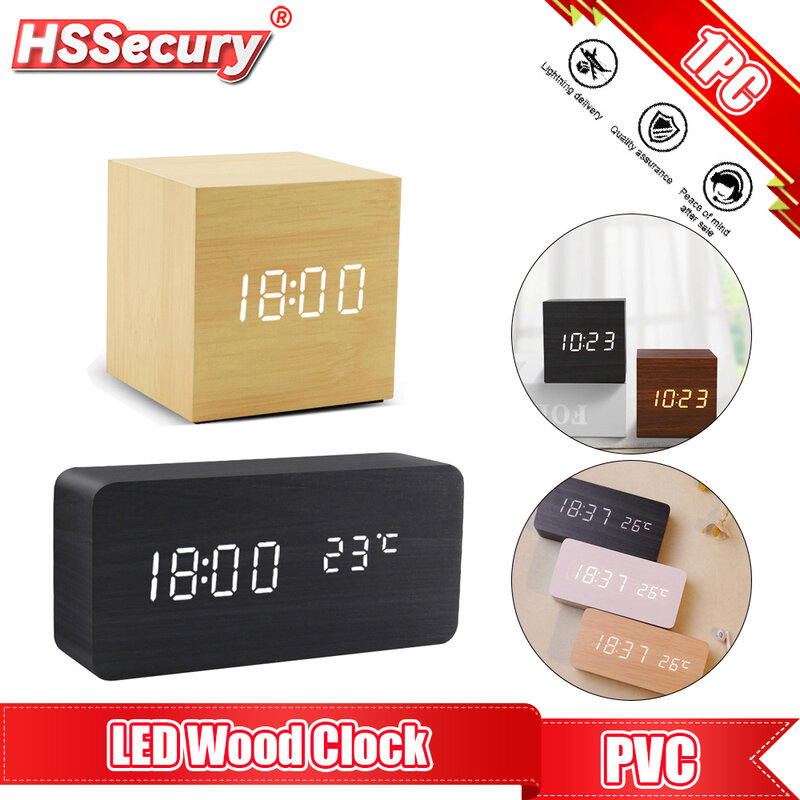 المنبه LED خشبية ساعة الطاولة الرقمية التحكم الصوتي الخشب Despertador USB/AAA بالطاقة الإلكترونية سطح المكتب الساعات