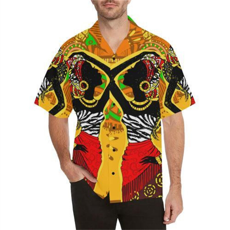 قمصان هاواي بأكمام قصيرة للرجال ، الموضة ، بلوزة بنمط إفريقيا ، ملابس شاطئ هاواي ، عطلة للإناث والذكور