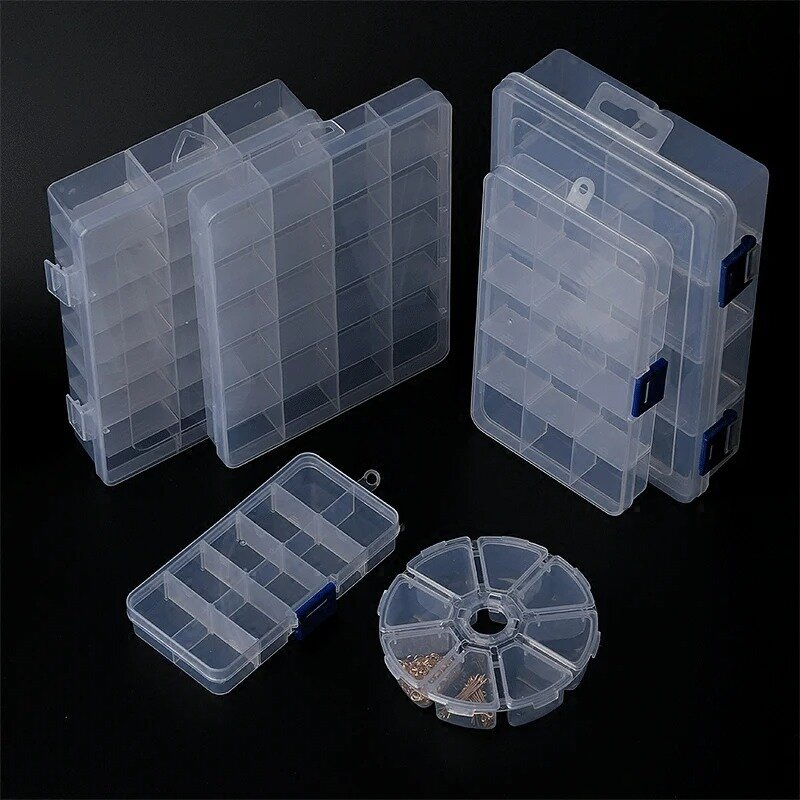 8 نمط البلاستيك الشفاف تخزين صندوق مجوهرات مقصورة قابل للتعديل الحاويات تخزين صناديق الخرز حلقة القرط المنظم