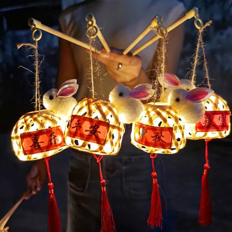فانوس من الخيزران على الطراز الصيني للأطفال ، ضوء LED قديم ، مصباح يدوي ، بركاته ، هدية متوهجة ، منتصف الخريف