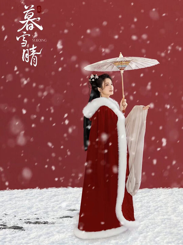 النمط الصيني هان زي للنساء ، عباءة مقنعين ، مبطن الدفء حفظ ، الصوف اصطف ، جديد ، الشتاء