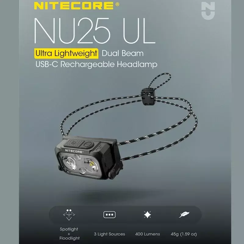 الأصلي NITECORE NU25 المزدوج شعاع USB-C قابلة للشحن كشافات 400 لومينز المدمج في بطارية 650mAh الأضواء + الكاشف