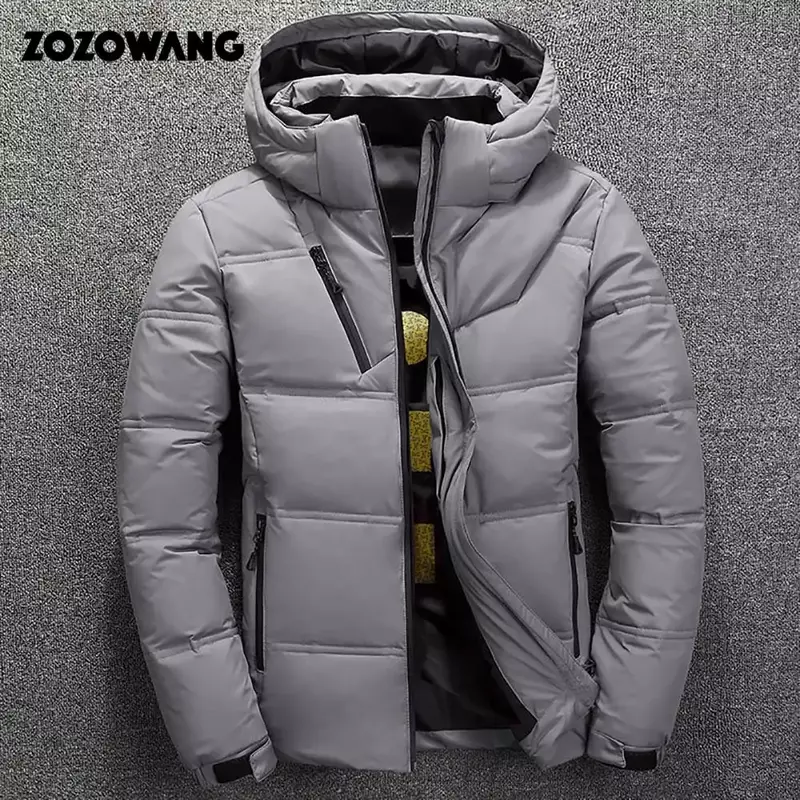 ZOZOZOWANG-سترة بيضاء مبطنة للرجال ، ملابس دافئة بقلنسوة ، ملابس خارجية سميكة ، سترات الثلوج ، معطف رجالي ، جودة عالية ، شتاء