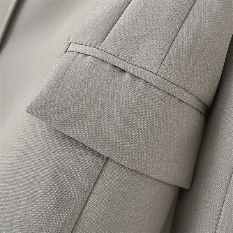 KEYANKETIAN-جاكيت بدلة رمادي فاتح بتصميم كلاسيكي للنساء ، بصدر واحد ، جيوب بسديلة ، ملابس خارجية بتفاصيل التماس ، قمة ، إطلاق جديد ،