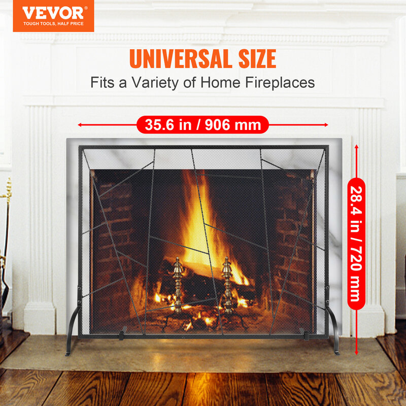 VEVOR-شاشة مدفأة شبكية حديدية متينة ، لوحة واحدة ، غطاء حماية شرارة ، تركيب بسيط ، غرفة معيشة منزلية ، 35.6 "x 28.4"