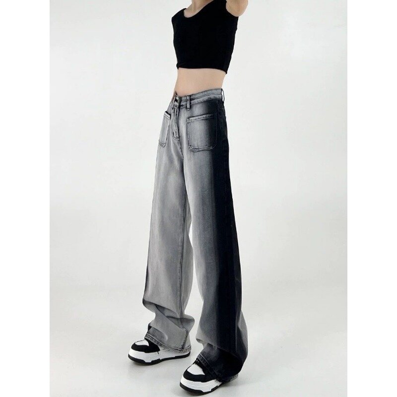 QWEEK-بنطال جينز كبير الحجم للنساء ، بنطلون فضفاض كلاسيكي ، ملابس شارع جمالية تقسم ، موضة كورية ، هاراجاكي ، Y2k ، ربيع