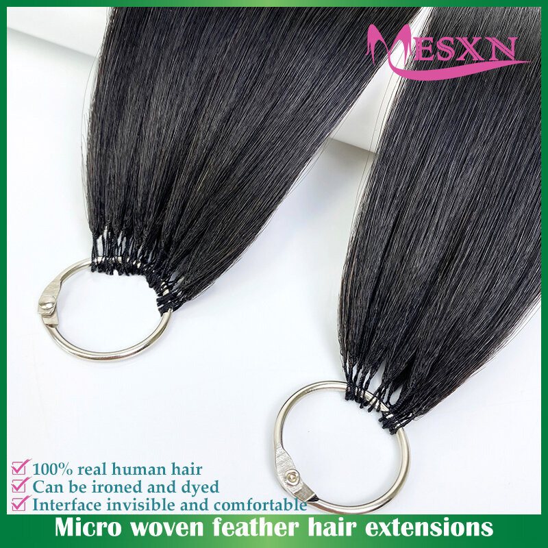 MESXN-وصلات شعر طبيعية بالريش ، شعر بشري ، شعر طبيعي حقيقي ، مريح وغير مرئي ، 16 "-26" ، لون ، جديد