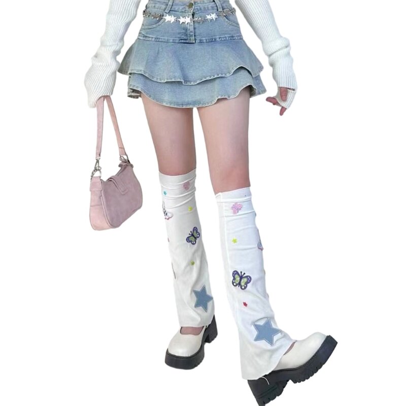 المرأة القوطية Harajuku متوهج جوارب السيقان الملونة فراشة الركبة عالية الجوارب الطويلة F0T5