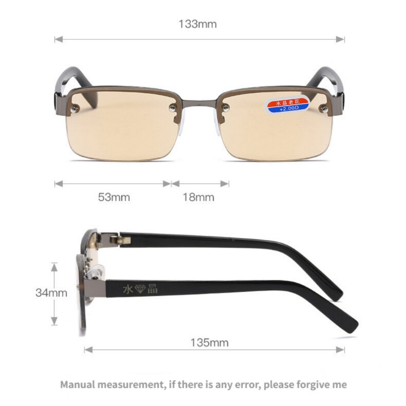عالية الجودة نصف إطار نظارات القراءة للرجال الحجر الطبيعي الأصلي قصر النظر الشيخوخي نظارات نظارات للرجال + 2.0