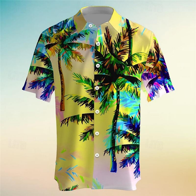 قميص هاواي كاجوال للرجال ، قميص بأكمام قصيرة ، ملابس جيدة التهوية ، طباعة شجرة جوز الهند ، الصيف