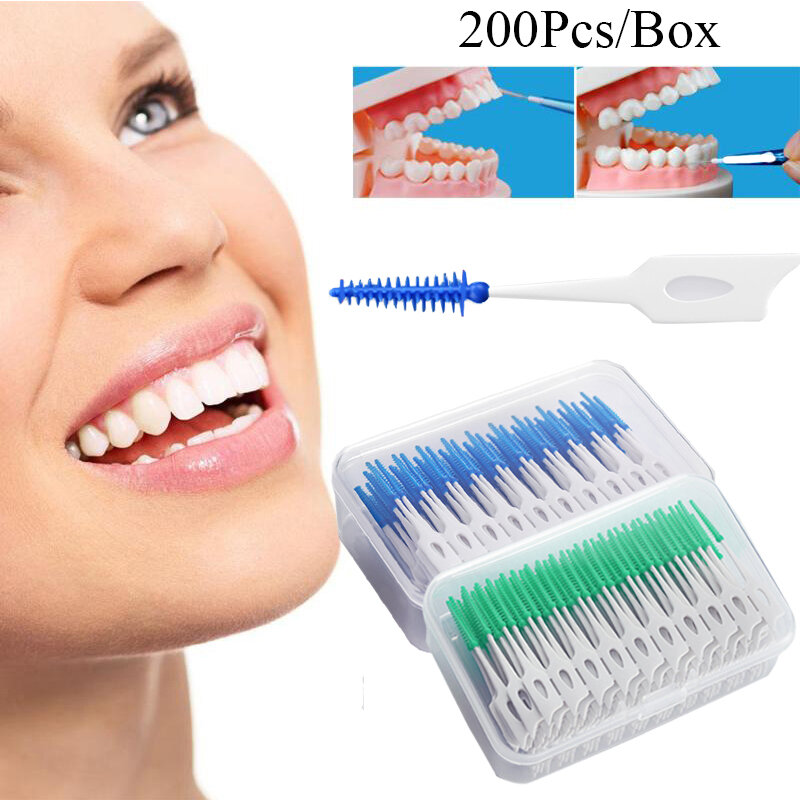 فرش سيليكون بين الأسنان مع الخيط ، فرشاة أسنان الأسنان ، بين الأسنان ، أدوات تنظيف الفم ، 200 وحدة