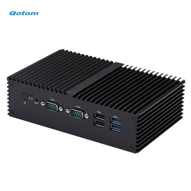 Qotom Mini PC J6412 Qua Core 2.0 GHz ثنائي LAN ثنائي COM تشغيل 24/7 DDR4 RAM MSATA SSD