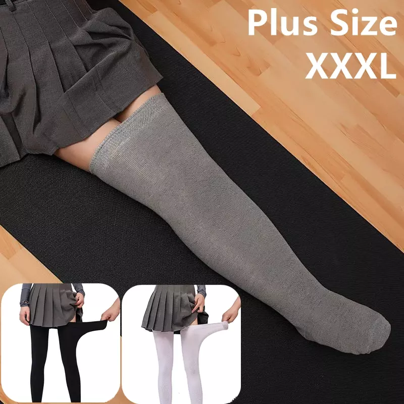 جوارب مخططة للنساء ، مدفئة الساق للسيدات ، عالية الفخذ ، جوارب طويلة ، فوق الركبة ، أبيض وأسود ، كبير ، مقاس كبير ، XXXL ، XXXXL ، 5XL