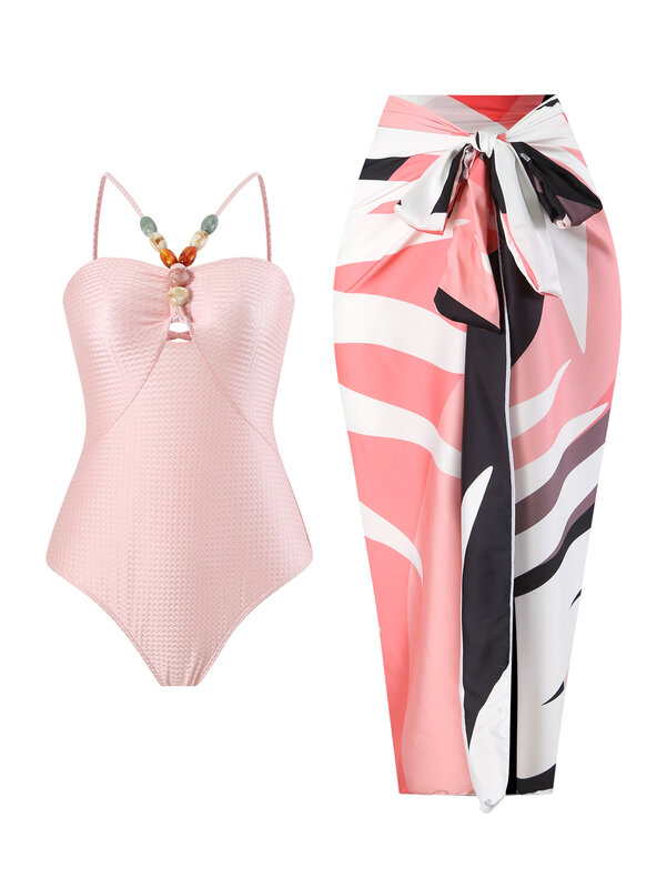 رقبة على شكل حرف V ملابس سباحة بألوان متدرجة مع غطاء للنساء ، ملابس سباحة للشاطئ ، بكيني فاخر ، ملابس بحر ، تنورة عصرية ، 1: ،