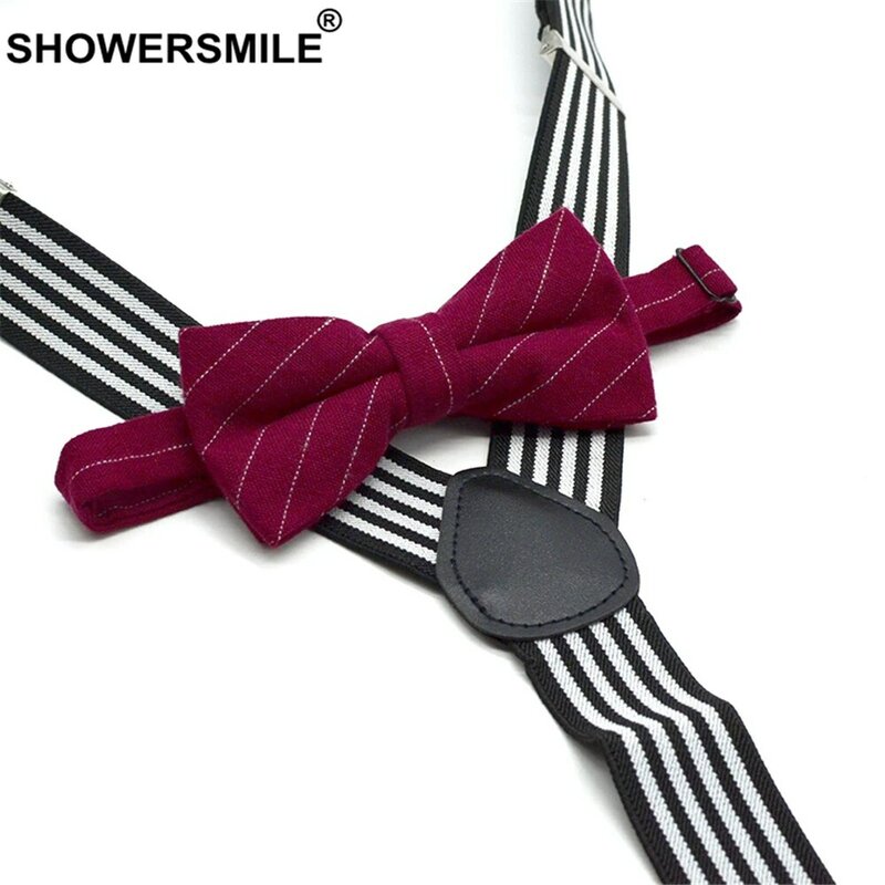 SHOWERSMILE ربطة القوس فيونكة الحمالات الرجال منقوشة رجل الحمالات حمالات ل بنطلون البريطانية خمر المرأة قميص الحمالات السراويل 3.5 سنتيمتر