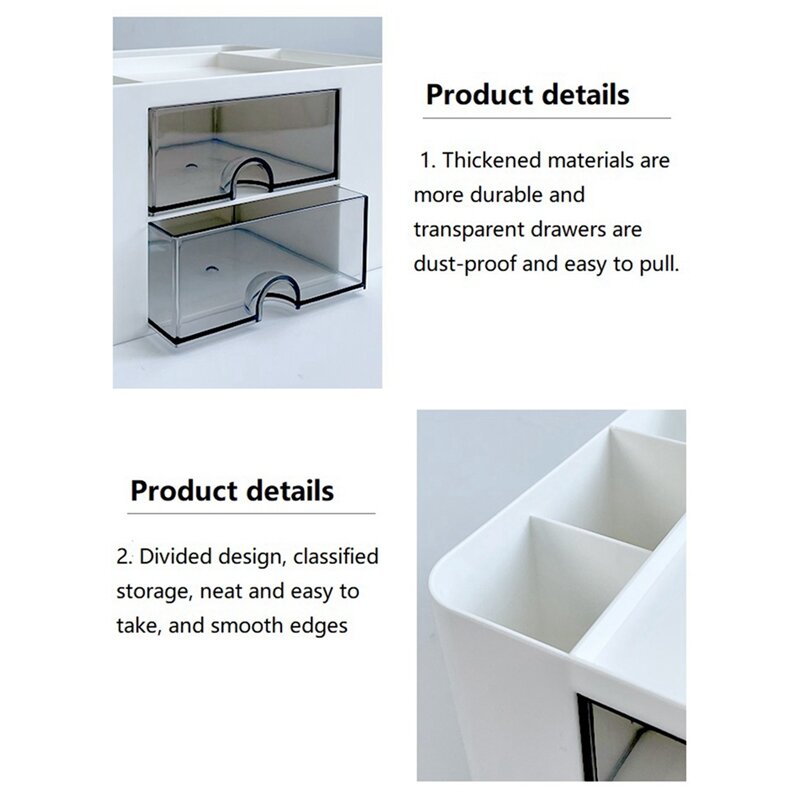 RISE-2 صندوق تخزين شفاف بسيط ، زخارف مكتبية للأطفال ، حامل قلم ، 2 درج