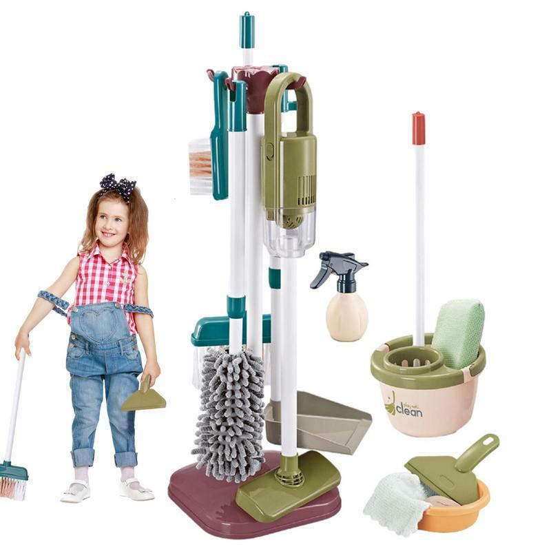 مجموعة تنظيف للأطفال حجم الطفل الصغير لوازم التدبير المنزلي تنظيف اللعب هدية للأطفال الصغار تشمل مكنسة ممسحة منفضة الغبار