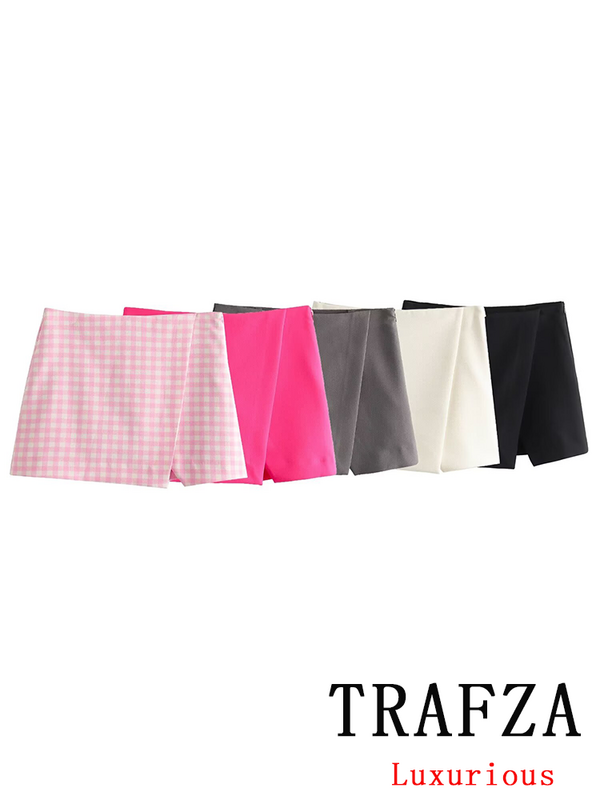 TRAFZA-تنورة صغيرة أنيقة غير رسمية للنساء ، أحادية اللون ، غير متماثلة ، قصيرة ، نحيفة ، مستقيمة ، أزياء الشارع الشهير ، الربيع ،