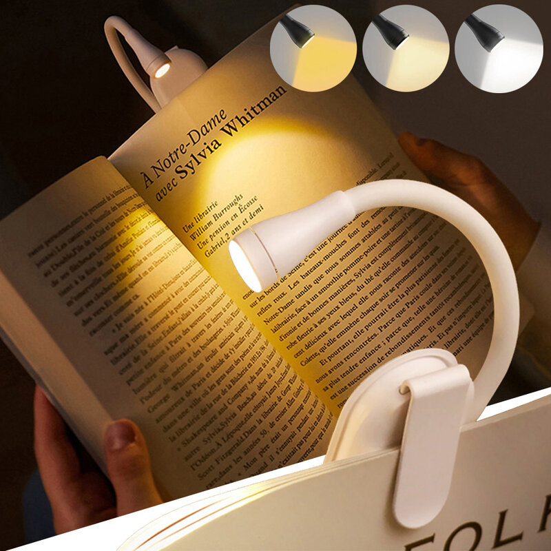 مصابيح قراءة قابلة لإعادة الشحن للكتب في السرير ، مصباح ليلي للكتب LED ، 3 ألوان ، سطوع بدون خطوات ، مصباح قراءة بمشبك