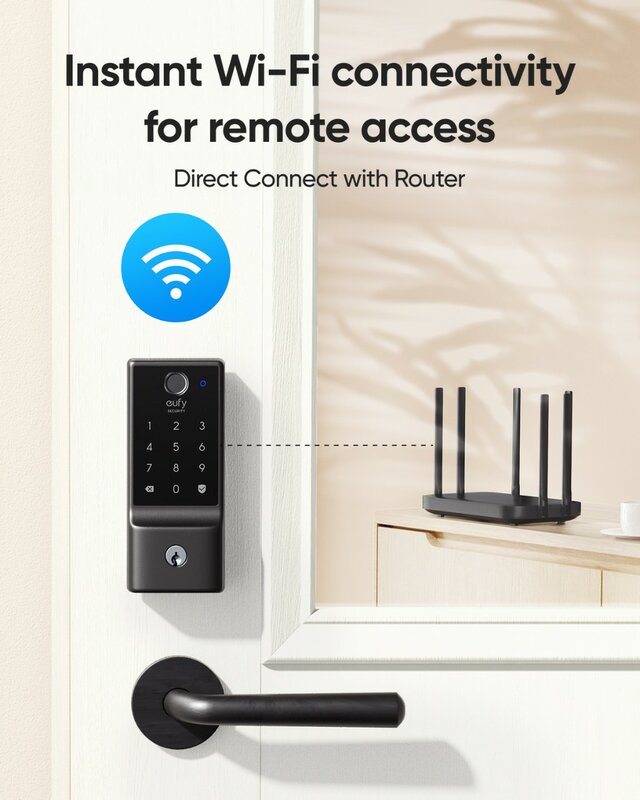 Eufy-قفل أمان ذكي c220 ، قفل بصمات الأصابع ، قفل باب دخول بدون مفتاح ، تطبيق wi-fi مدمج ، جهاز تحكم عن بعد ، باب أمامي