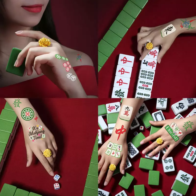 ملصقات وشم مؤقتة من Mahjong ، ملصق مقاوم للماء ، ورقة واحدة