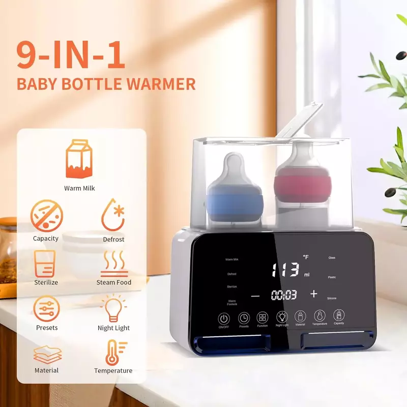 دفئا زجاجة الطفل مع الموقت ، التحكم في درجة الحرارة دقيقة ، تدفئة أغذية الأطفال ، أساسيات الرضاعة الطبيعية مع تذويب ، 9 في 1