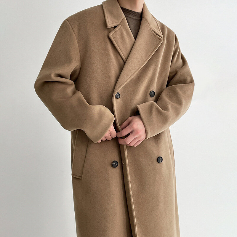 معطف الصوف الرجال متوسطة طول الخريف والشتاء النسخة الكورية فضفاضة وعالية الجودة الشعور سميكة خندق معطف