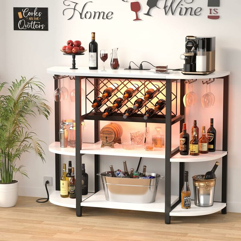 خزانة مشروبات القهوة المعدنية العالمية مع ضوء LED ، طاولة قائمة بذاتها ، حامل زجاج الخمور ، تخزين رف النبيذ ، 4-Tier