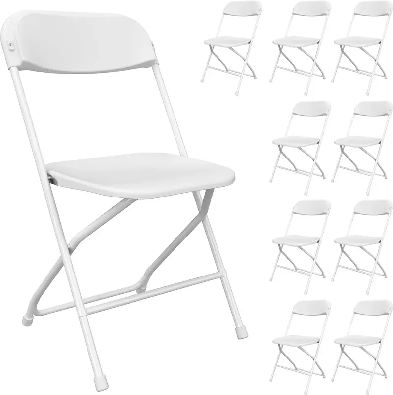 كرسي قابل للطي بلاستيكي محمول ، كراسي حفلات بيضاء ، مقاعد تجارية قابلة للتكديس مع إطار فولادي ، مكتب وحفلات زفاف