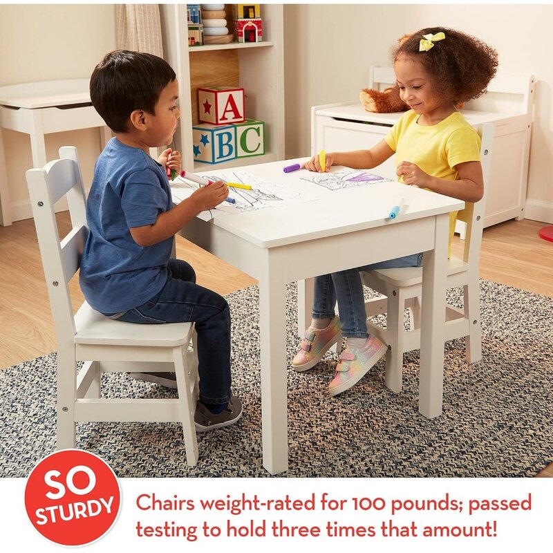 طقم طاولة وكراسي خشبية للأطفال ، أثاث للأطفال للفنون والنشاط ، أبيض ، الأعمار 3-8 ، 4