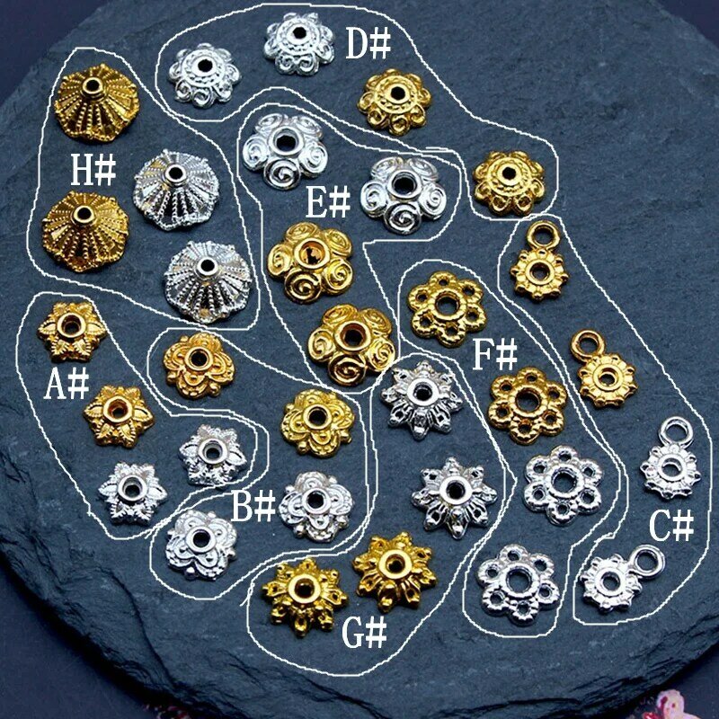 الخرز فاصل المعادن التبتية ، 7 مللي متر إلى 10 مللي متر ، لون الذهب ، اللون الفضي ، سبيكة ، لصنع المجوهرات ، diy بها بنفسك ، 50 قطعة
