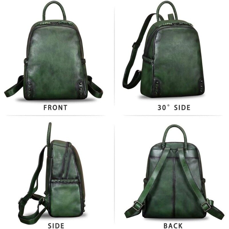 حقيبة ظهر غير رسمية مصنوعة يدويًا للنساء ، حقيبة كلاسيكية ، حقيبة ظهر لطيفة ، حقيبة Daypack ، أخضر داكن ، مقاس واحد