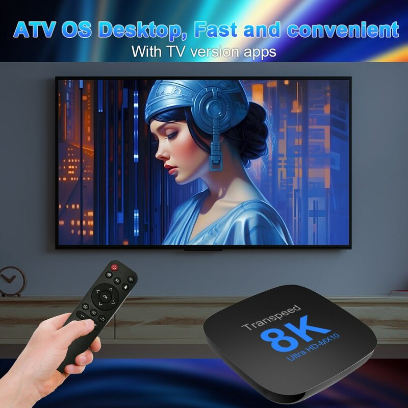 Transpeed Android 13 TV Box ATV ثنائي الواي فاي مع تطبيقات تلفزيون فيديو 8K BT5.0 + RK3528 4K صوت ثلاثي الأبعاد مجموعة Top Box
