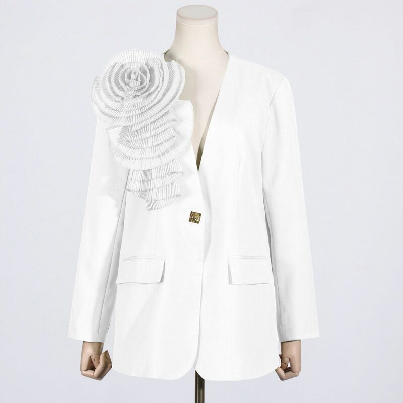 المرأة زر واحد V-Neck معطف بدلة ، 3D تصميم الربط زهرة ، أنيقة ، جديدة ، عصرية