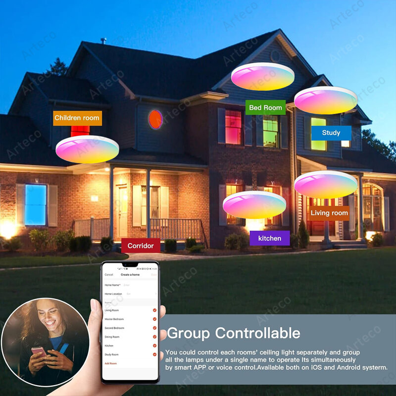 EWelink-Zigbee مصباح سقف ذكي ، مصباح LED RGBCW ، غرفة المعيشة ، ديكور المنزل ، مصباح ذكي لـ Alexa ، Google المنزل ، 24 واط