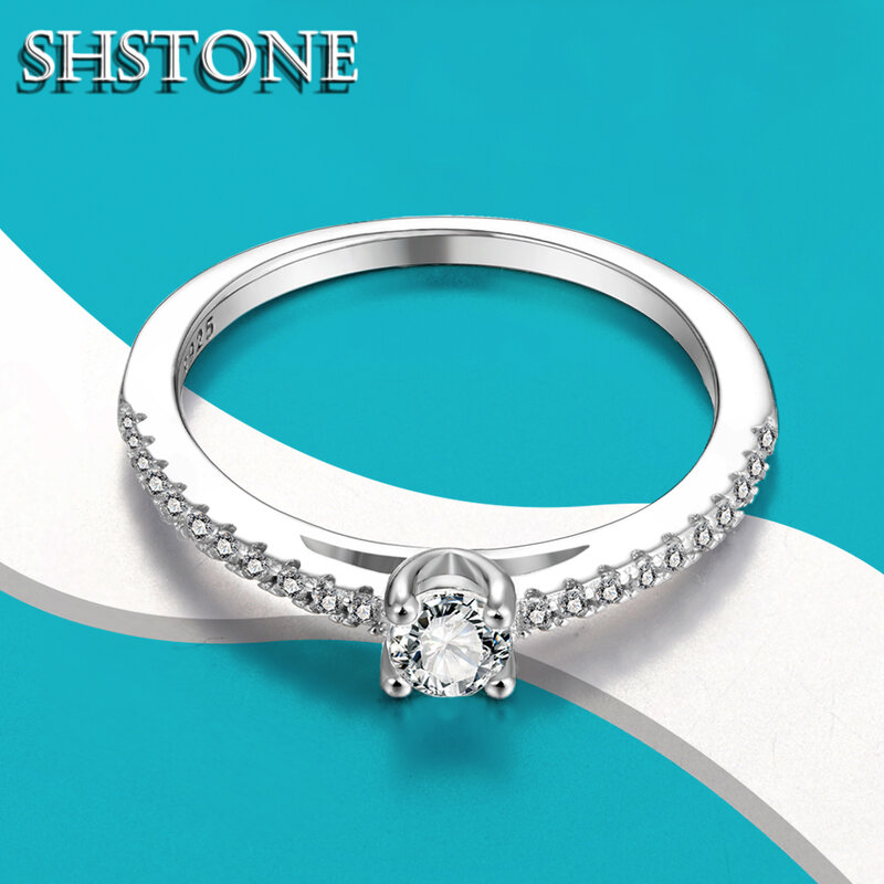SHSTONE-حلقات صغيرة من issanite للنساء حلقة ألماس معملية مستديرة ، فضة إسترليني mos925 ، vs1 ، لون D ، هدايا مجوهرات راقية