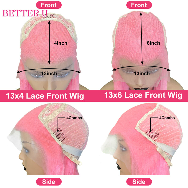 شعر مستعار مموج من الشعر البشري الوردي ، دانتيل أمامي شفاف ، شعر مستعار ممدد مسبقًا ، 13 × 4 ، لمعان عالي ، كثافة ، 13 × 6