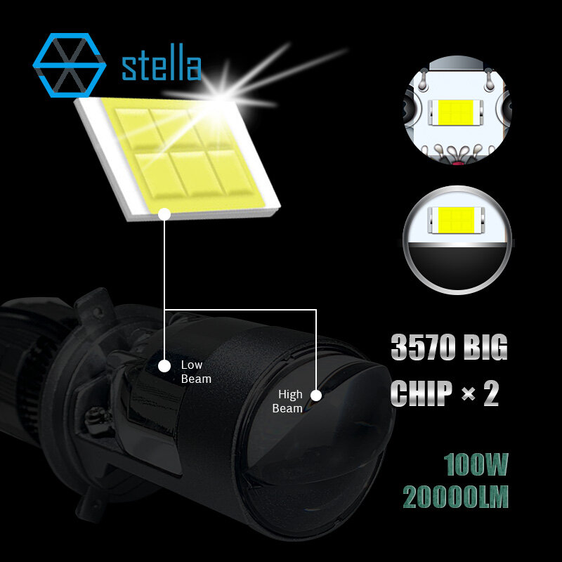 ستيلا 2 تغيير لون H4 عدسة صغيرة LED سيارة/دراجة نارية المصباح مصباح ضوئي شعاع منخفض أبيض/أصفر عالية شعاع أبيض 12 فولت/24 فولت 80 واط