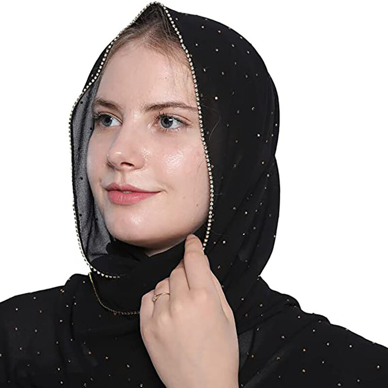 وشاح شيفون مع ترصيع ماسي ، شالات فقاعة اللؤلؤ ، حجاب عادي ، حجاب إسلامي ، أغطية أحادية اللون