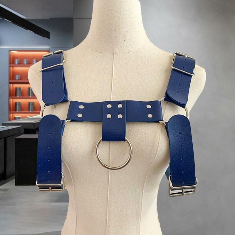 حزام صدر قابل للتعديل من الجلد الصناعي للرجال ، أسلوب الشرير ، ديكور برشام ، تسخير قفص عبودية الجسم ، مثلي الجنس صنم واسع