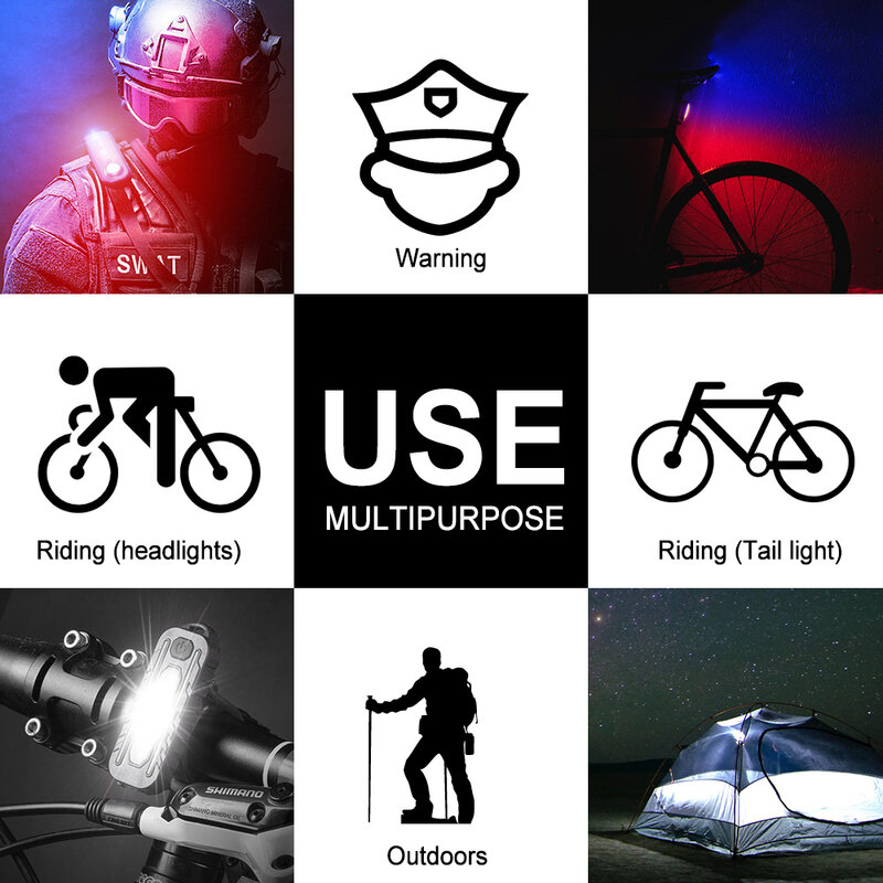 [بلازا إسبانيا] LED أحمر أزرق الكتف التكتيكية الشرطة مصباح يدوي مع كليب USB قابلة للشحن الشعلة الدراجة الضوء الخلفي خوذة تحذير ضوء