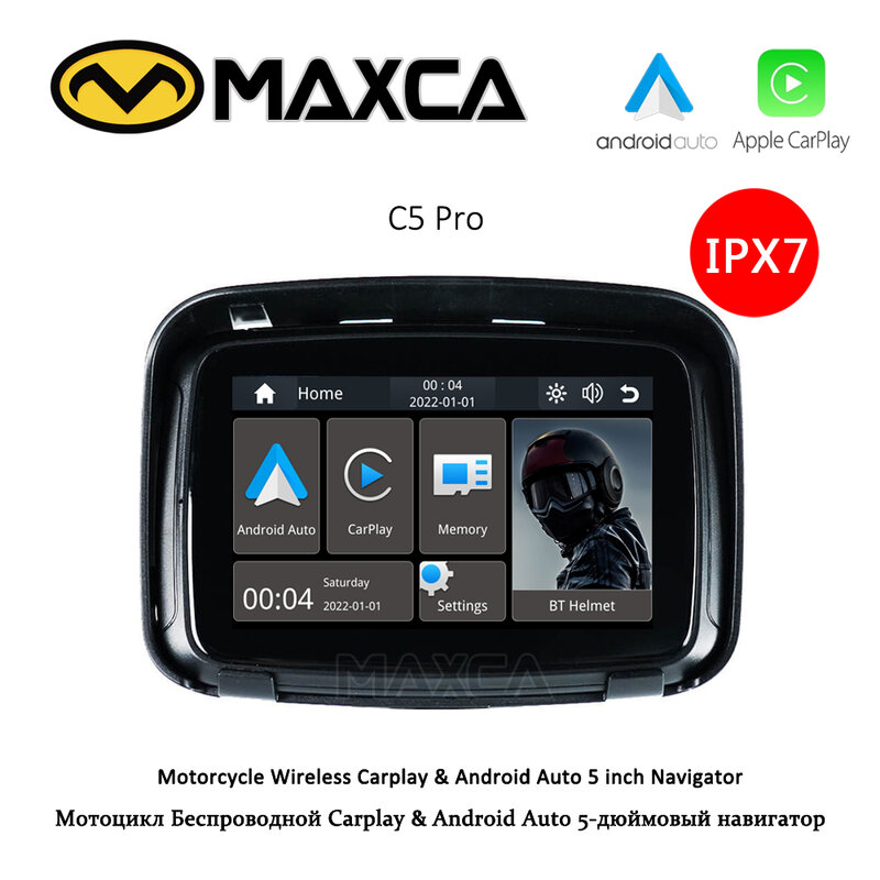 MAXCA C5 برو دراجة نارية Carplay اللاسلكية أندرويد السيارات شاشة الملاحة مشغل الوسائط المتعددة IPX7 مقاوم للماء